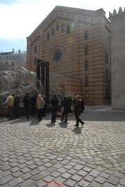 back side of synagogue with tree of life memorial