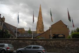 Near the place where Robert Burns exchanged passionate letters with Agnes 'Nancy' McLehose under the Synonyms of Sylvander and Clarinda/actually I liked the bright lighting of the church spire Near the place where Robert Burns exchanged passionate letters with Agnes 'Nancy' McLehose under the Synonyms of Sylvander and Clarinda/actually I liked the bright lighting of the church spire