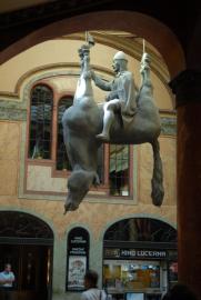 Prague 2013/in Lucernova Passage (by Vasclav M. Havel):/St. Wenceslas riding a dead horse by David Cerny