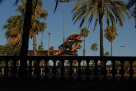 Metal shrimp sculpture on Passeig de Colón boardwalk/Geohack: 