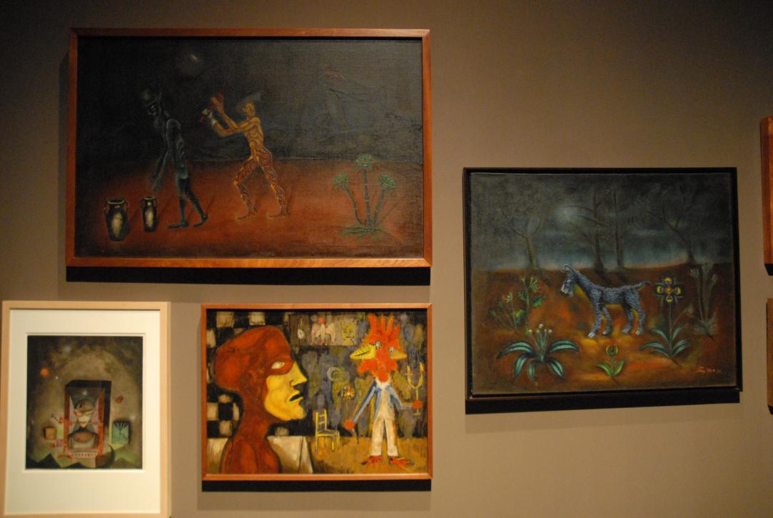 Museu Nacional d'Art de Catalunya:/top: Joan Ponç: Dimono verd (1950)/bottom left: Antoni Tàpies: Spiritual song (1950)/bottom center: Joan Ponç: Gall (1947)/right: Joan Ponç: Cabra (1951)/ Museu Nacional d'Art de Catalunya:/top: Joan Ponç: Dimono verd (1950)/bottom left: Antoni Tàpies: Spiritual song (1950)/bottom center: Joan Ponç: Gall (1947)/right: Joan Ponç: Cabra (1951)/