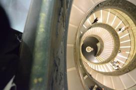 Musei Vaticani: bronze staircase at exit Musei Vaticani: bronze staircase at exit