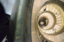 Musei Vaticani: bronze staircase at exit