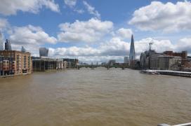 London view east from Millennium Bridge, Background: Tower Bridge/