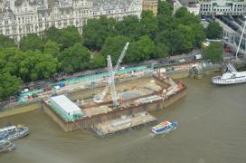 Construction site amid river Thames/from London Eye
