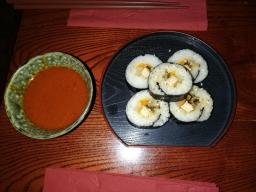 Hot Mannayo sauce and maki/Itadaki Zen vegan Japanese Restaurant/