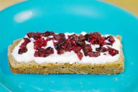 Home made leaven rye bread with soy cream and Xylitol Cranberries