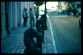 USA Weihnachten 1993/1994/New Orleans, LA/(Bourbon?) street sidewalk limits with horse head shaped tops USA Weihnachten 1993/1994/New Orleans, LA/(Bourbon?) street sidewalk limits with horse head shaped tops