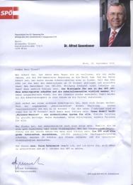 Gusenbauer Wahlkampf Brief 10. September 2006/Arbeitslosigkeit/Pensionsverluste/Fairness-Pension/Schulreform/"Gehrer-Schule/Gehrer-Uni"/100000 Ganztagsschulplaetze/max 25 Schueler pro Klasse (sic)